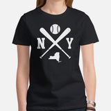 Vintage New York Baseball Emblem Fanatic T-Shirt: Ideal Gifts for Him & Her, Baseball Lovers & Enthusiasts - Retro Style Game Day Shirt - Black, Women