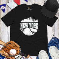 Vintage New York Skyline Baseball Fanatic Shirt: Gift Ideas for Him & Her, Baseball Lovers & Enthusiasts - Retro Style Game Day Tee - Black
