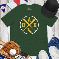 Vintage Oakland Baseball Emblem Fanatic T-Shirt: Gift Ideas for Him & Her, Baseball Enthusiasts & Lovers - Retro Style Game Day Tee - Forest