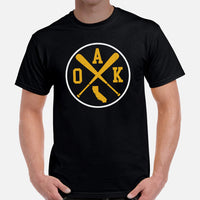 Vintage Oakland Baseball Emblem Fanatic T-Shirt: Gift Ideas for Him & Her, Baseball Enthusiasts & Lovers - Retro Style Game Day Tee - Black, Men