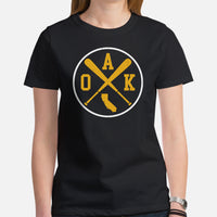 Vintage Oakland Baseball Emblem Fanatic T-Shirt: Gift Ideas for Him & Her, Baseball Enthusiasts & Lovers - Retro Style Game Day Tee - Black, Women