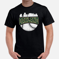Vintage Oakland Skyline Baseball Fanatic Shirt: Gift Ideas for Him & Her, Baseball Lovers & Enthusiasts - Retro Style Game Day Tee - Black, Men