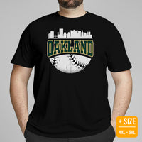 Vintage Oakland Skyline Baseball Fanatic Shirt: Gift Ideas for Him & Her, Baseball Lovers & Enthusiasts - Retro Style Game Day Tee - Black, Plus Size