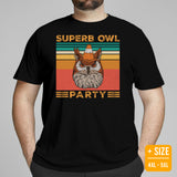 Vintage Owl Aesthetic T-Shirt- Superb Owl Tee - Owl Football Party Shirt - Cottagecore Granola Tee for Outdoorsy Birder, Birdwatcher - Black, Large Size for Overweight