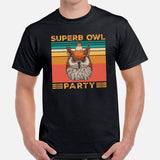 Vintage Owl Aesthetic T-Shirt- Superb Owl Tee - Owl Football Party Shirt - Cottagecore Granola Tee for Outdoorsy Birder, Birdwatcher - Black, Men