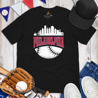 Vintage Philadelphia Skyline Baseball Fanatic Shirt: Gift Ideas for Him & Her, Baseball Lovers & Enthusiasts - Retro Style Game Day Tee - Black