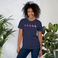 Camping & Hiking T-Shirt - Flamingo Shirt - Presents, Gift Ideas for Bird Lovers, Birdwatchers, Birders - Vintage Pink Flamingos T-Shirt - Navy