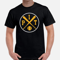 Vintage Pittsburgh Baseball Emblem Fanatic T-Shirt: Gift Ideas for Him & Her, Baseball Enthusiasts & Lovers - Retro Game Day Tee - Black, Men