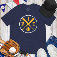 Vintage Pittsburgh Baseball Emblem Fanatic T-Shirt: Gift Ideas for Him & Her, Baseball Enthusiasts & Lovers - Retro Game Day Tee - Navy