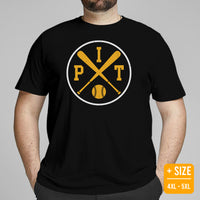 Vintage Pittsburgh Baseball Emblem Fanatic T-Shirt: Gift Ideas for Him & Her, Baseball Enthusiasts & Lovers - Retro Game Day Tee - Black, Plus Size