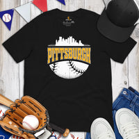 Vintage Pittsburgh Skyline Baseball Fanatic Shirt: Gift Ideas for Him & Her, Baseball Lovers & Enthusiasts - Retro Style Game Day Tee - Black
