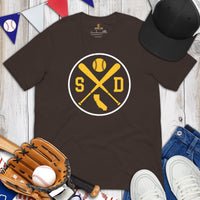 Vintage San Diego Baseball Emblem Fanatic T-Shirt: Gift Ideas for Him & Her, Baseball Enthusiasts & Lovers - Retro Style Game Day Tee - Brown