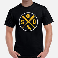 Vintage San Diego Baseball Emblem Fanatic T-Shirt: Gift Ideas for Him & Her, Baseball Enthusiasts & Lovers - Retro Style Game Day Tee - Black, Men