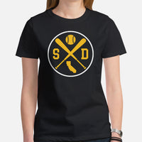 Vintage San Diego Baseball Emblem Fanatic T-Shirt: Gift Ideas for Him & Her, Baseball Enthusiasts & Lovers - Retro Style Game Day Tee - Black, Women
