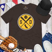 Vintage San Diego Baseball Emblem Fanatic T-Shirt: Gift Ideas for Him & Her, Baseball Lovers & Enthusiasts - Retro Style Game Day Shirt - Brown