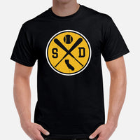Vintage San Diego Baseball Emblem Fanatic T-Shirt: Gift Ideas for Him & Her, Baseball Lovers & Enthusiasts - Retro Style Game Day Shirt - Black, Men