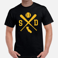 Vintage San Diego Baseball Emblem Fanatic T-Shirt: Ideal Gifts for Him & Her, Baseball Lovers & Enthusiasts - Retro Game Day Shirt - Black, Men