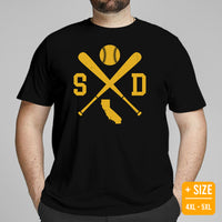 Vintage San Diego Baseball Emblem Fanatic T-Shirt: Ideal Gifts for Him & Her, Baseball Lovers & Enthusiasts - Retro Game Day Shirt - Black, Plus Size