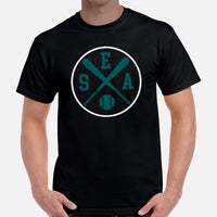 Vintage Seattle Baseball Emblem Fanatic T-Shirt: Gift Ideas for Him & Her, Baseball Enthusiasts & Lovers - Retro Style Game Day Tee - Black, Men