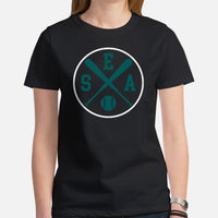 Vintage Seattle Baseball Emblem Fanatic T-Shirt: Gift Ideas for Him & Her, Baseball Enthusiasts & Lovers - Retro Style Game Day Tee - Black, Women