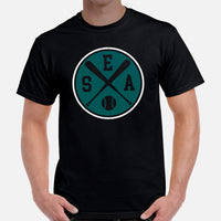 Vintage Seattle Baseball Emblem Fanatic T-Shirt: Gift Ideas for Him & Her, Baseball Lovers & Enthusiasts - Retro Style Game Day Shirt - Black, Men
