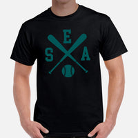 Vintage Seattle Baseball Emblem Fanatic T-Shirt: Ideal Gifts for Him & Her, Baseball Lovers & Enthusiasts - Retro Style Game Day Shirt - Black, Men