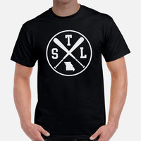 Vintage St. Louis Baseball Emblem Fanatic T-Shirt: Gift Ideas for Him & Her, Baseball Enthusiasts & Lovers - Retro Style Game Day Tee - Black, Men