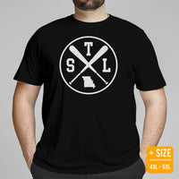 Vintage St. Louis Baseball Emblem Fanatic T-Shirt: Gift Ideas for Him & Her, Baseball Enthusiasts & Lovers - Retro Style Game Day Tee - Black, Plus Size