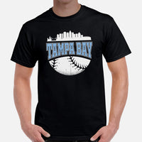 Vintage Tampa Bay Skyline Baseball Fanatic Shirt: Gift Ideas for Him & Her, Baseball Lovers & Enthusiasts - Retro Style Game Day Tee - Black, Men