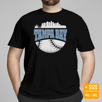Vintage Tampa Bay Skyline Baseball Fanatic Shirt: Gift Ideas for Him & Her, Baseball Lovers & Enthusiasts - Retro Style Game Day Tee - Black, Plus Size