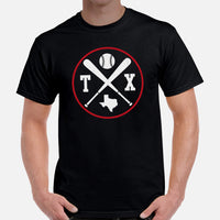 Vintage Texas Baseball Emblem Fanatic T-Shirt: Gift Ideas for Him & Her, Baseball Enthusiasts & Lovers - Retro Style Game Day Tee - Black, Men