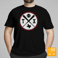 Vintage Texas Baseball Emblem Fanatic T-Shirt: Gift Ideas for Him & Her, Baseball Lovers & Enthusiasts - Retro Style Game Day Shirt - Black, Plus Size