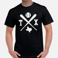 Vintage Texas Baseball Emblem Fanatic T-Shirt: Ideal Gifts for Him & Her, Baseball Lovers & Enthusiasts - Retro Style Game Day Shirt - Black, Men