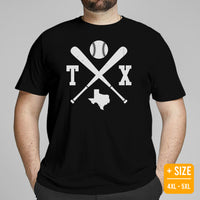 Vintage Texas Baseball Emblem Fanatic T-Shirt: Ideal Gifts for Him & Her, Baseball Lovers & Enthusiasts - Retro Style Game Day Shirt - Black, Plus Size