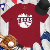 Vintage Texas Skyline Baseball Fanatic Shirt: Gift Ideas for Him & Her, Baseball Lovers & Enthusiasts - Retro Style Game Day Shirt - Cardinal