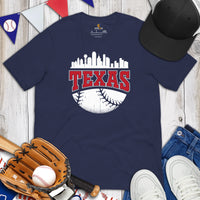 Vintage Texas Skyline Baseball Fanatic Shirt: Gift Ideas for Him & Her, Baseball Lovers & Enthusiasts - Retro Style Game Day Tee - Navy