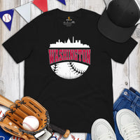 Vintage Washington Skyline Baseball Fanatic Shirt: Gift Ideas for Him & Her, Baseball Lovers & Enthusiasts - Retro Game Day Tee - Black