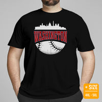 Vintage Washington Skyline Baseball Fanatic Shirt: Gift Ideas for Him & Her, Baseball Lovers & Enthusiasts - Retro Style Game Day Shirt - Black, Plus Size