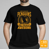 Waddling Penguin Aesthetic T-Shirt - Penguin Fan & Lover Shirt - Team Mascot Shirt - Because Penguins Are Freakin' Awesome Shirt - Black, Large Size for Overweight