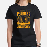 Waddling Penguin Aesthetic T-Shirt - Penguin Fan & Lover Shirt - Team Mascot Shirt - Because Penguins Are Freakin' Awesome Shirt - Black, Women