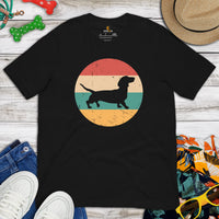 Weiner Dog Themed Clothes, Attire - Gifts for Dachshund Dog Moms, Dads & Lovers - Canine Tee Shirts For Humans - 80s Retro Vibe T-Shirt - Black