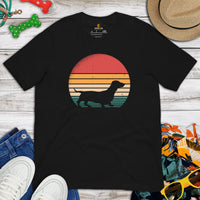 Weiner Dog Themed Clothes, Attire - Gifts for Dachshund Dog Moms, Dads & Lovers - Canine Tee Shirts For Humans - Vintage Sunset T-Shirt - Black