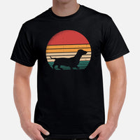Weiner Dog Themed Clothes, Attire - Gifts for Dachshund Dog Moms, Dads & Lovers - Canine Tee Shirts For Humans - Vintage Sunset T-Shirt - Black, Men