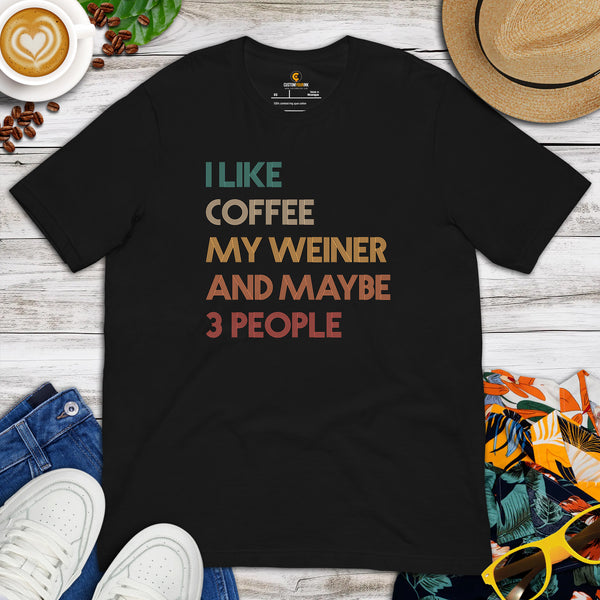 Weiner Dog Themed Clothes - Gifts for Coffee & Dog Lovers - Funny Canine Tee Shirts For Humans - I Like Coffee And My Dachshund T-Shirt - Black