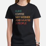 Weiner Dog Themed Clothes - Gifts for Coffee & Dog Lovers - Funny Canine Tee Shirts For Humans - I Like Coffee And My Dachshund T-Shirt - Black, Women