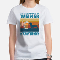 Weiner Dog Themed Clothes - Gifts for Dachshund Dog Lovers - Canine Tee Shirts For Humans - All I Care About Is My Weiner & Beer Shirt - White, Women