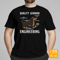 Weiner Dog Themed Clothes - Gifts for Dachshund Dog Lovers - Funny Canine Tee Shirts For Humans - Quality German Engineering T-Shirt - Black, Plus Size