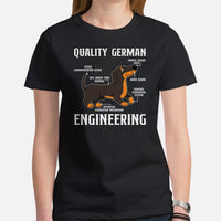 Weiner Dog Themed Clothes - Gifts for Dachshund Dog Lovers - Funny Canine Tee Shirts For Humans - Quality German Engineering T-Shirt - Black, Women