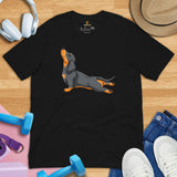 Weiner Dog Themed Clothes - Gifts for Dachshund Dog Moms, Dads & Lovers - Canine Tee Shirts For Humans - Cute Exhale Yoga Pose T-Shirt - Black