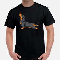 Weiner Dog Themed Clothes - Gifts for Dachshund Dog Moms, Dads & Lovers - Canine Tee Shirts For Humans - Cute Exhale Yoga Pose T-Shirt - Black, Men